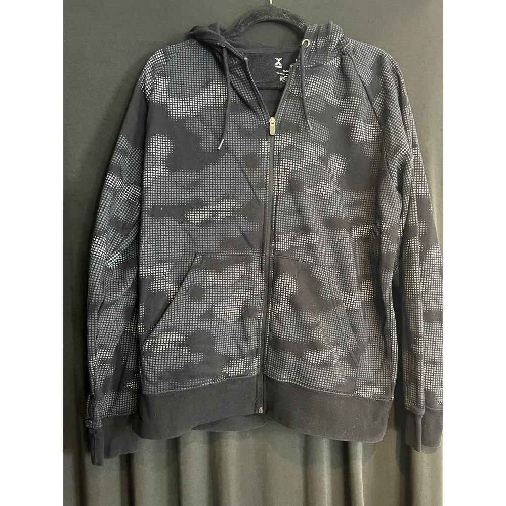 Men's Black‎ & White Camoflauge Print Xersion Hooded Zip Up Size L